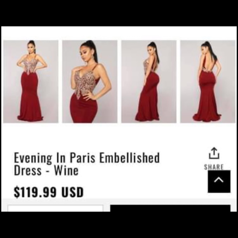 Beautiful Burgundy and Gold Fashion Nova Dress